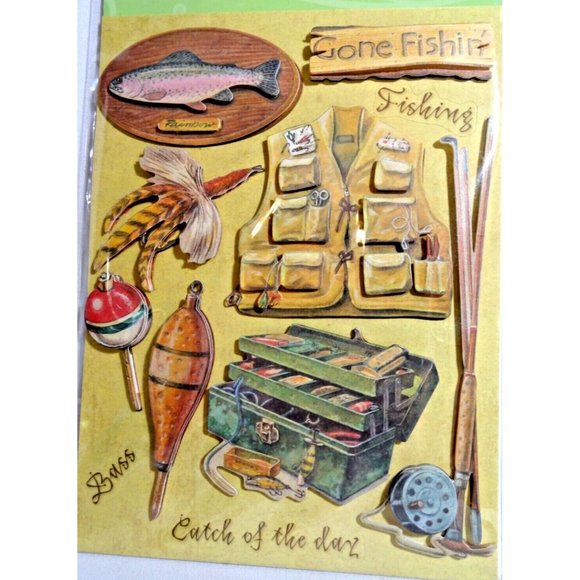 K & Company Gone Fishing 3-D Fly Fishing Scrapbook Stickers 8-Piece Gone Fishin' - Picture 2 of 3